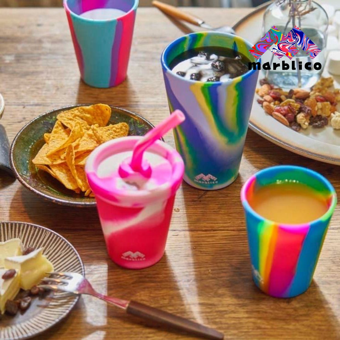 marblico CUP and CAP and STRAWセット 280ml 高さ10cm 上部幅8.5cm 下部幅5.3cm Marblicoブランド商品