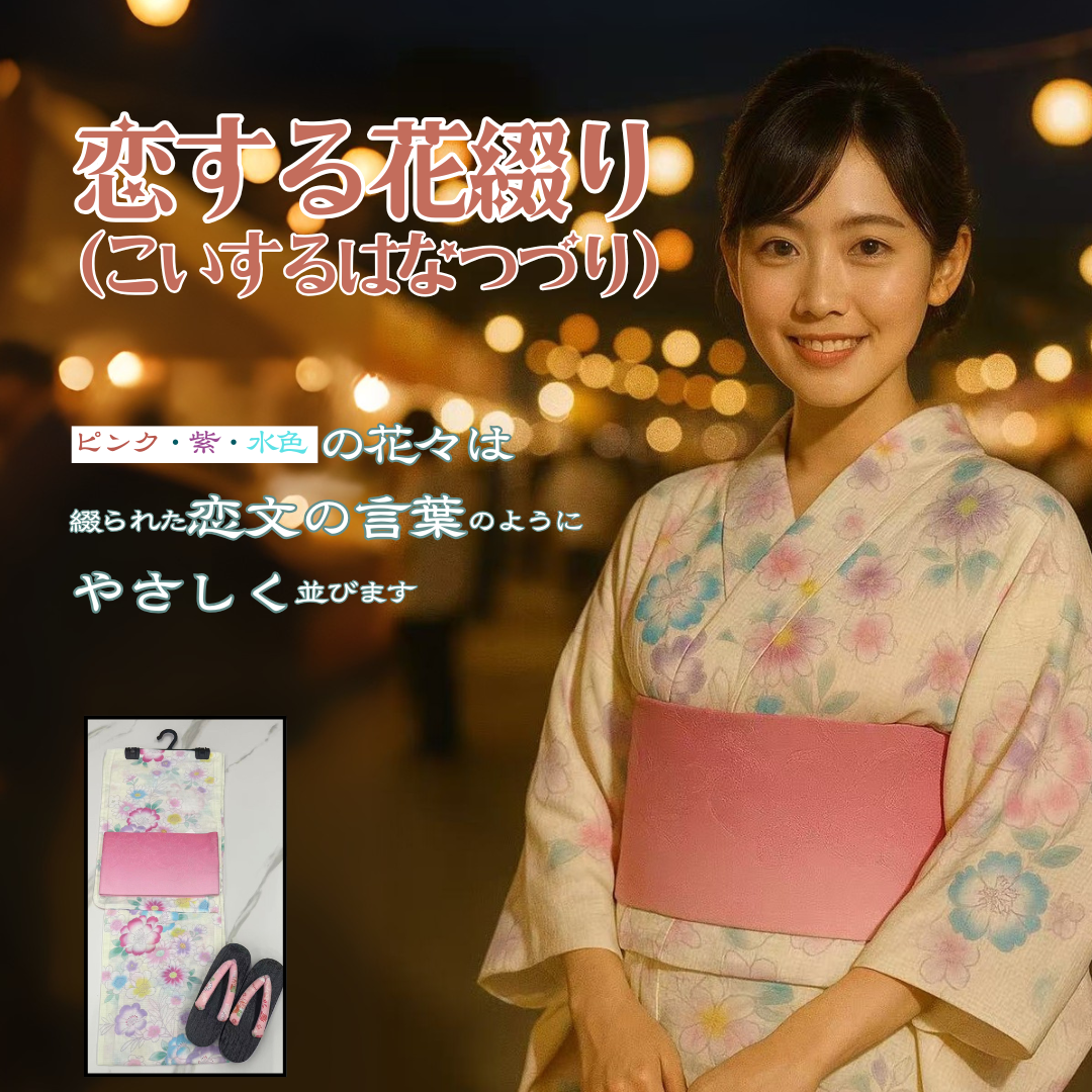 【老舗・京呉服 平田】浴衣・帯・下駄 3点セット+飾り帯のおまけつき(全5セット限定)第一弾
