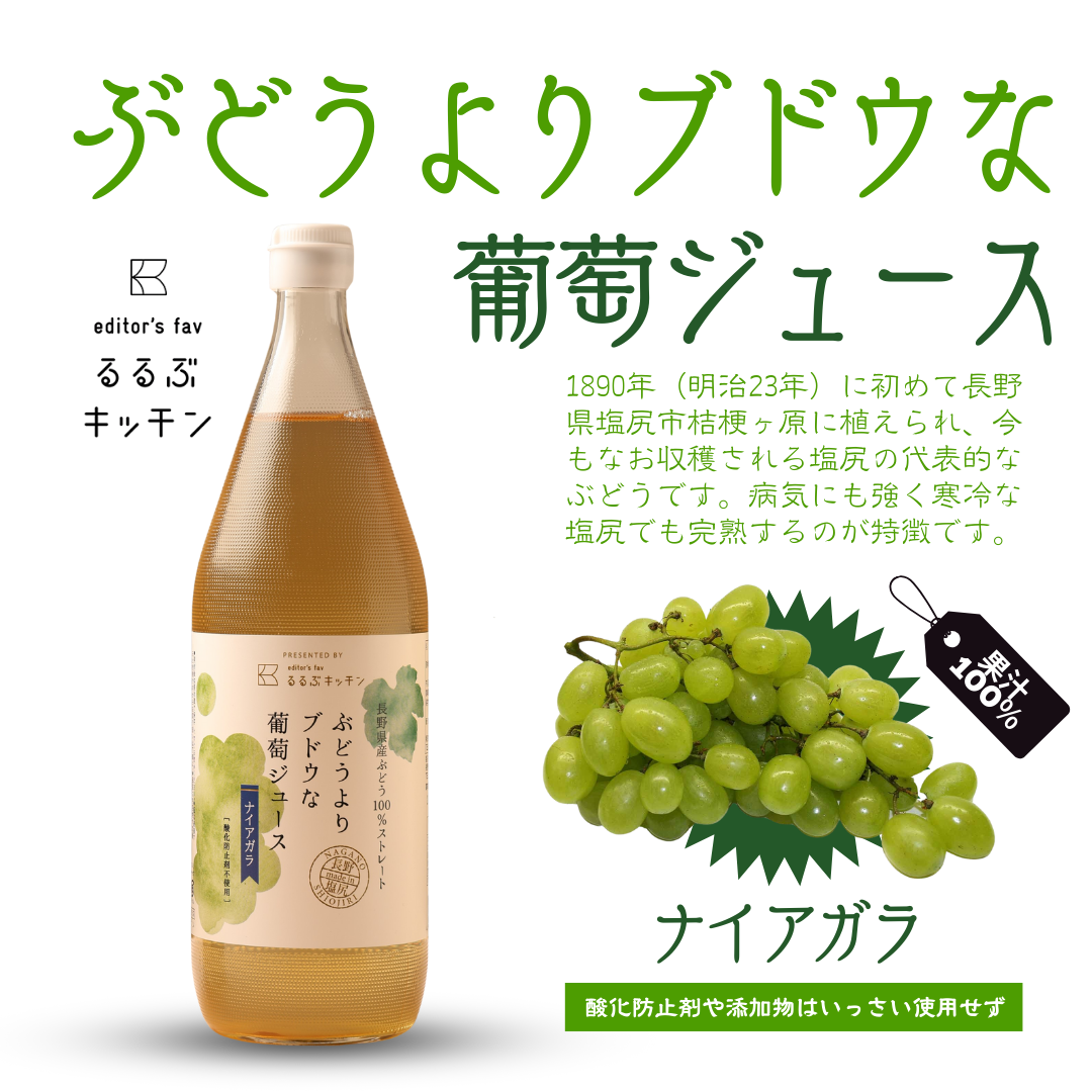 るるぶキッチン ぶどうよりブドウな葡萄ジュース コンコード&ナイアガラ 100%完熟果汁 無添加ジュース 1000ml