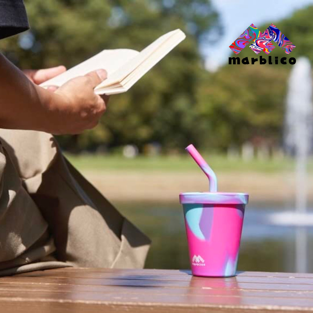 marblico CUP and CAP and STRAWセット 280ml 高さ10cm 上部幅8.5cm 下部幅5.3cm Marblicoブランド商品