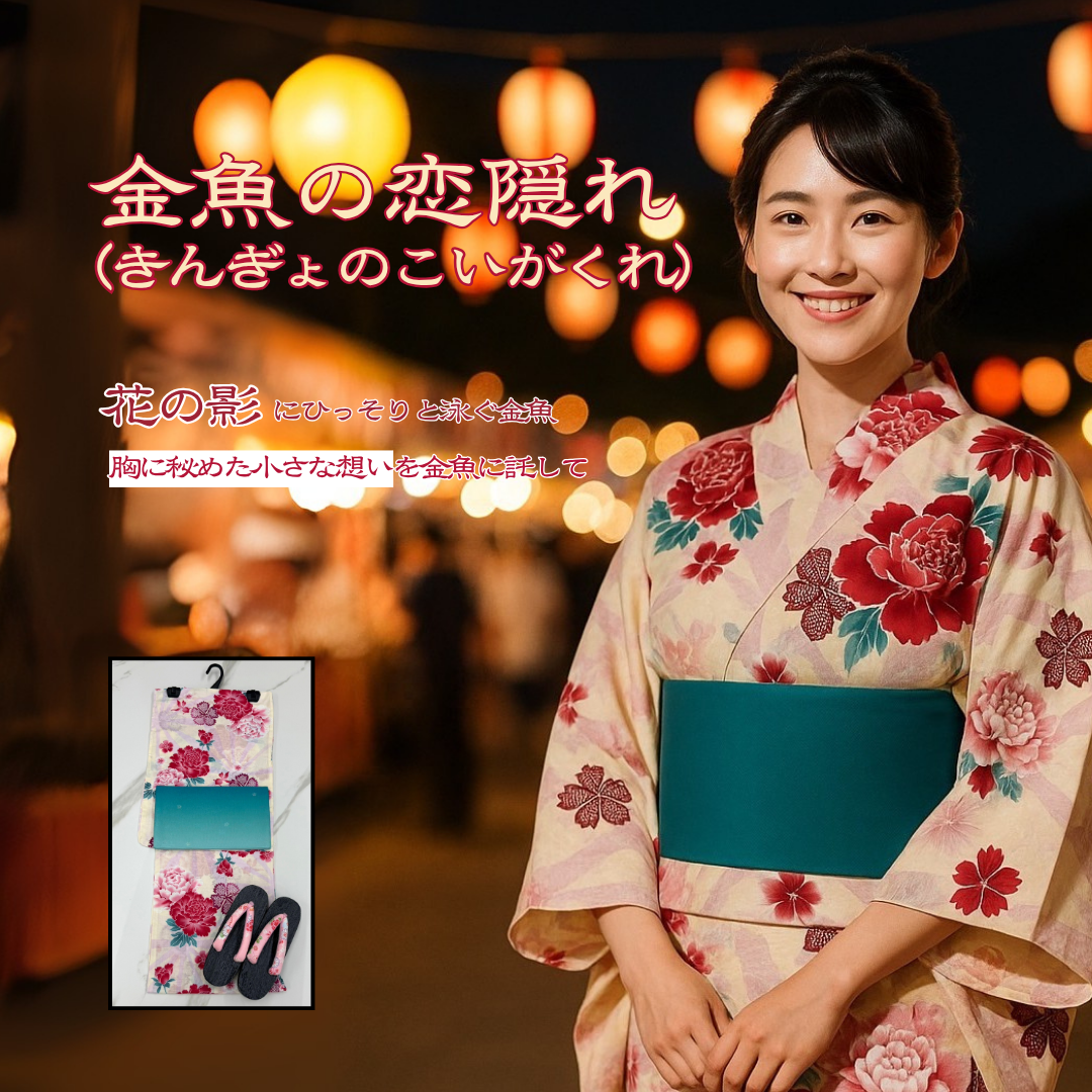 【老舗・京呉服 平田】浴衣・帯・下駄 3点セット+飾り帯のおまけつき（全5セット限定）第二弾