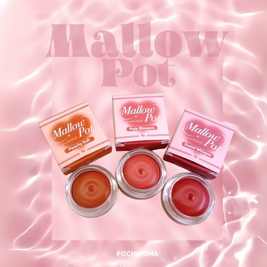 POCHICOMA Mallow Potリップ＆チークマルチカラー First Crush Hidden Blush Sweet Whisper Pale Blossom Peachy Soft 5色ヴィーガン処方